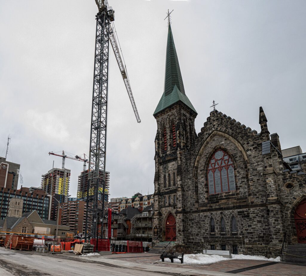 Cathedral Hill Ottawa Urban Construction with Church from Parliament Hill